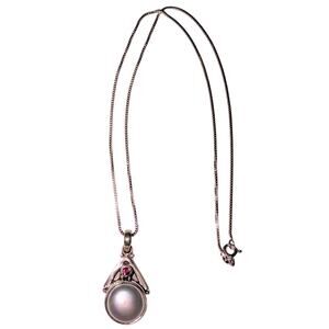 Freshwater Pearl Garnet 925 Sterling Silver Pendant Italian Sterling 18 in Chain
